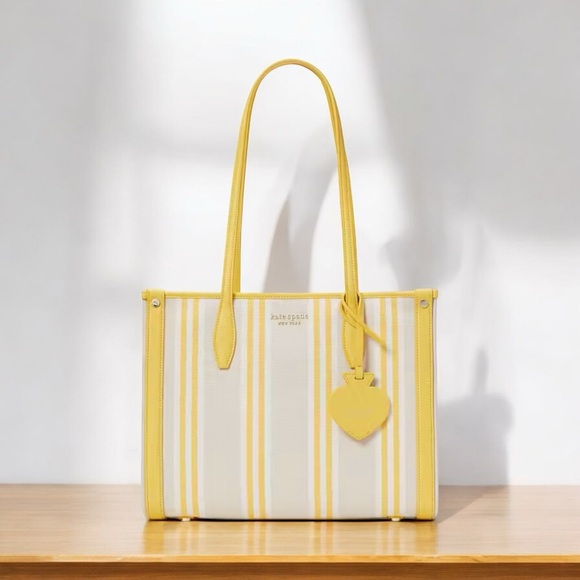 kate spade Handbags - Kate Spade Morning Light Sam Yellow & White Striped Canvas Market Tote EUC